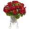 18.5" Red UV Resistant Geranium Arrangement in White Metal Planter